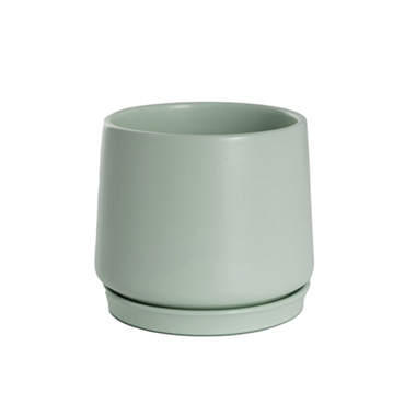 Trend Ceramic Pots - Ceramic Loreto Belly Pot & Plate Matte Sea Foam (18Dx16cmH)