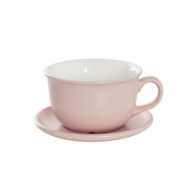 Trend Ceramic Pots - Ceramic Coffee Cup Pot & Plate Matte Pink (15Dx10cmH)
