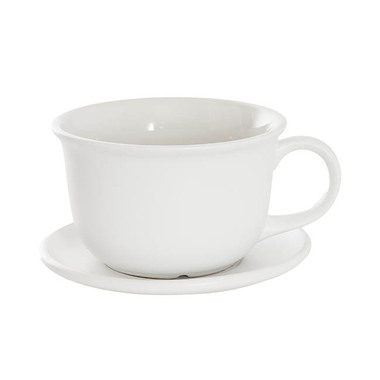 Trend Ceramic Pots - Ceramic Coffee Cup Pot & Plate Matte White (17Dx12cmH)