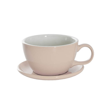 Ceramic Pots - Bondi Ceramics - Trend Ceramic Pots - Ceramic Cappuccino Pot & Plate Gloss Nude (15Dx10cmH)