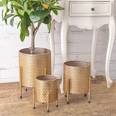 Pressed Metal Planter with Rack Gold (12x12x17.5cmH)