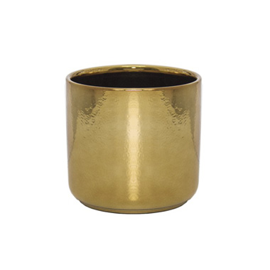 Ceramic Metallic Cylinder Pot Brass Gold (13.5x12.5cmH)