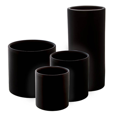Ceramic Cylinder Pot Satin Matte Black (12x12.5cmH)
