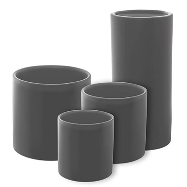 Ceramic Cylinder Pot Satin Matte Charcoal (14x14cmH)