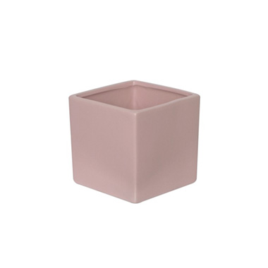 Satin Matte Collection - Ceramic Cube Pot Satin Matte Soft Pink (12x12x12cmH)