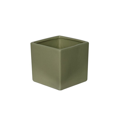 Satin Matte Collection - Ceramic Cube Pot Satin Matte Moss (12x12x12cmH)
