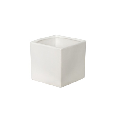 Ceramic Cube Pot Satin Matte White (12x12x12cmH)