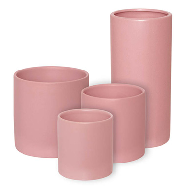 Ceramic Cylinder Pot Satin Matte Soft Pink (13x28cmH)