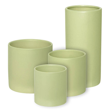 Ceramic Cylinder Pot Satin Matte Sage (13x28cmH)