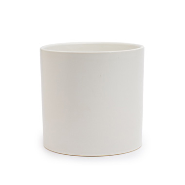 Ceramic Cylinder Dan Plant Pot Matte White (21x21cmH)
