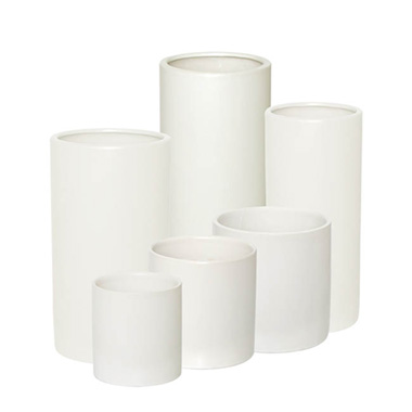 Ceramic Cylinder Pot Satin Matte White (15x25cmH)
