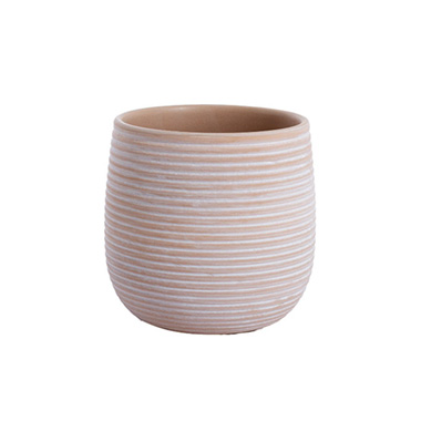  - Ceramic Belly Ribbed Round Pot Terra Pink (19x18.5cmH)