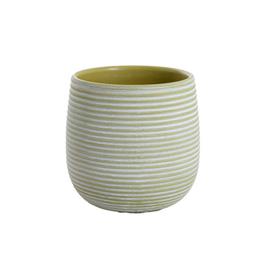 Trend Ceramic Pots - Ceramic Belly Ribbed Rnd Pot Asparagus Green (19x18.5cmH)
