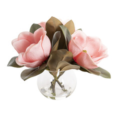 Artificial Flower Arrangements - Vase Arrangement Magnolia 3 Stem 3D Real Touch Pink (30cmH)