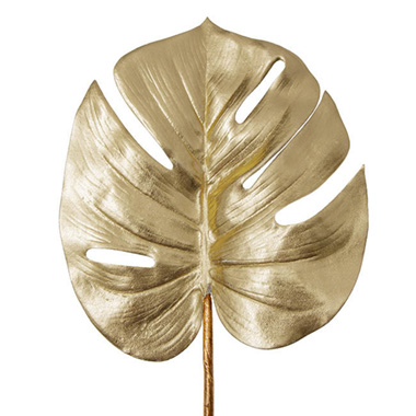 Artificial Metallic Leaves - Monstera Split Philo Leaf Metallic Champagne Gold (59cmH)