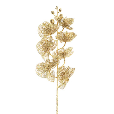 Artificial Metallic Flowers - Phalaenopsis Orchid 7 Flowers Vein Petal Gold (87cmH)