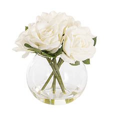 Artificial Flower Arrangements - Vase Arrangement Real Touch Roses x5 Cream (27cmH)