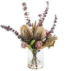 Artificial Flower Arrangements - Vase Arrangement Banksia & Eucalyptus Natural (46cmH)