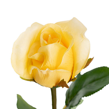 Artificial Roses - Siena Silk Rose Large Bud Half Open Soft Yellow (66cmH)