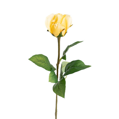 Siena Silk Rose Large Bud Half Open Soft Yellow (66cmH)