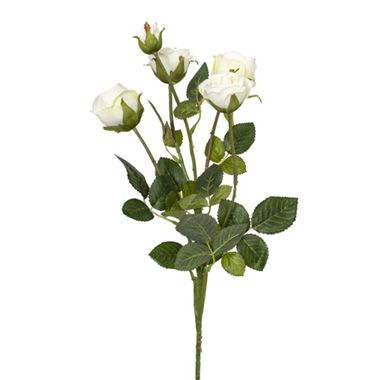 Artificial Roses - Tea Rose Spray 5 Heads White (65cm)