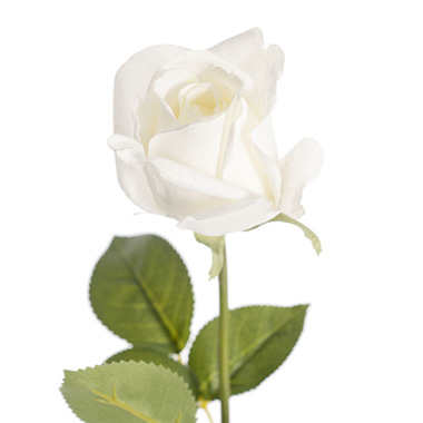 Artificial Roses - Siena Real Touch Rose Half Open Bud White (60cmH)