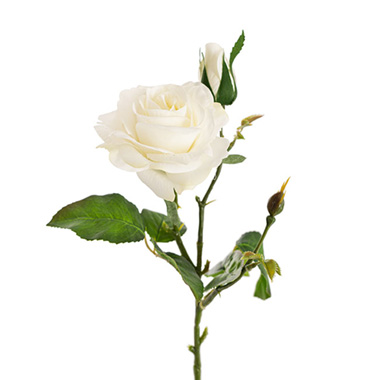Artificial Roses - Real Touch Short Stem Rose x 3 Head White (36cmH)