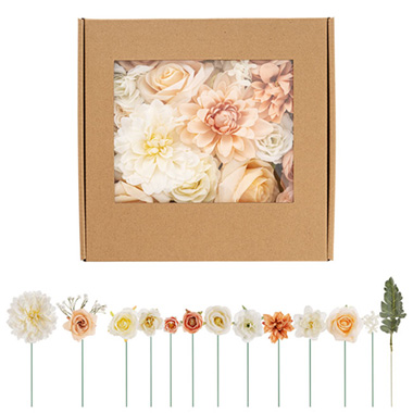 Flower Heads - DIY Mixed Rose & Dahlia Arrangement Box Beige (26x25x6cmH)