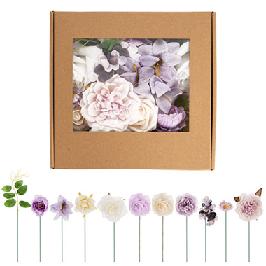 Flower Heads - DIY Peony & Daisy Arrangement Box Soft Purple (26x25x6cmH)