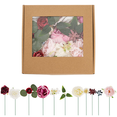 Flower Heads - DIY Rose Peony & Berry  Arrangement Box Red (26x25x6cmH)