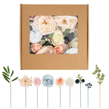 Flower Heads - DIY Rose Peony & Berry Arrangement Box Peach (26x25x6cmH)