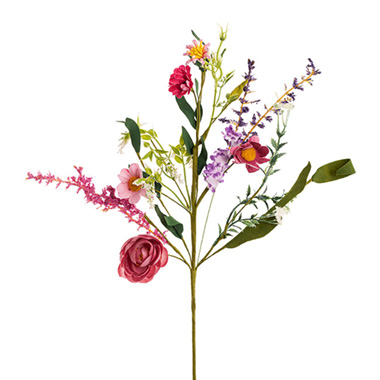 Other Artificial Flowers - Mixed Field Flower & Daisy Spray Hot Pink (50cmH)