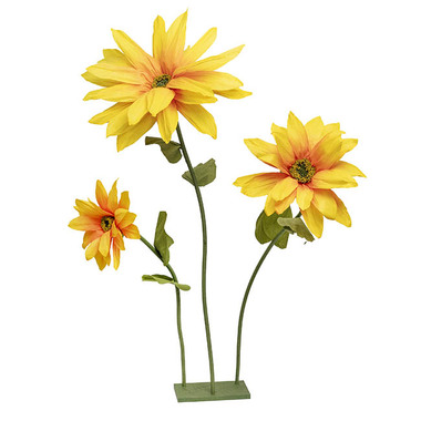 Artificial Paper Flowers - Giant Paper Flower Sunflower w Base Set 3 Yellow (150cmH)
