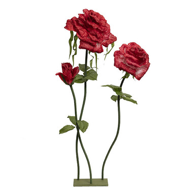 Artificial Paper Flowers - Giant Romantic Paper Flower Roses w Base Set 3 Red (160cmH)