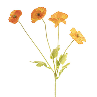 Artificial Poppies - Poppy Spray 4x Flowers Yellow Centre Orange (58cmH)