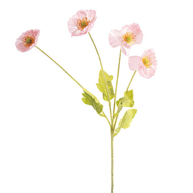  - Poppy Spray 4x Flowers Yellow Centre Soft Pink (58cmH)