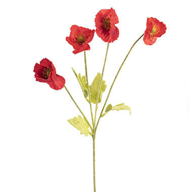 Artificial Poppies - Poppy Spray 4x Flowers Yellow Centre Red (58cmH)