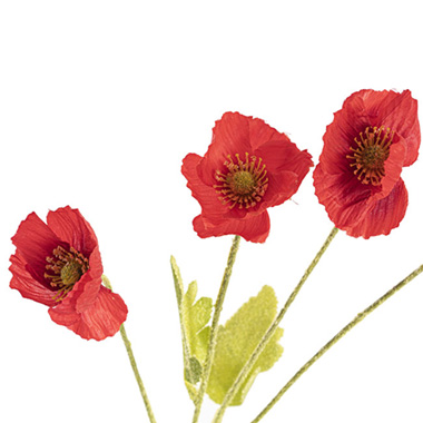 Poppy Spray 4x Flowers Yellow Centre Red (58cmH)