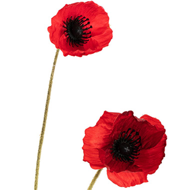 Poppy Spray 4x Flowers Black Centre Red (58cmH)