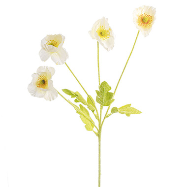 Artificial Poppies - Poppy Spray 4x Flowers Yellow Centre White (58cmH)