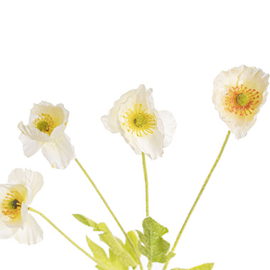 Poppy Spray 4x Flowers Yellow Centre White (58cmH)