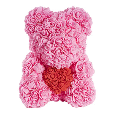 Rose Bear Ted w Red Heart Soft Pink (35cmH)