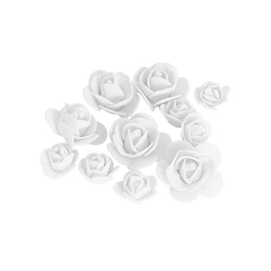 Rose Bears - Foam Rose Heads Pack 50 White (Mixed 3 to 4.5cmD)