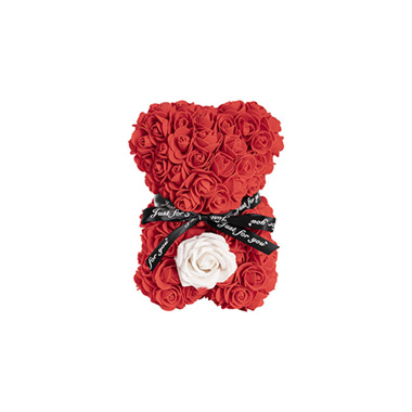 Rose Bear with White Flower Red (25cmH)
