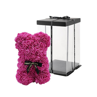 Rose Bears - Amore Rose Bear w Black Bow Hot Pink (25cmH)