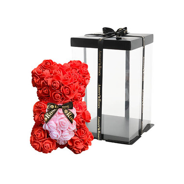 Rose Bears - Amore Rose Bear w Heart & Black Bow Red (25cmH)