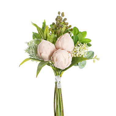 Other Artificial Bouquets - Protea 3 Head Bouquet Ivory (40cmH)