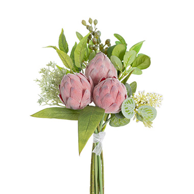 Other Artificial Bouquets - Protea 3 Head Bouquet Dusty Rose Pink (40cmH)