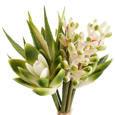 Artificial Mixed Succulent Bouquet Green & White (24cmH)