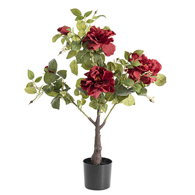 Artificial Trees - Artificial Rose Tree Potted Red (75cmH)